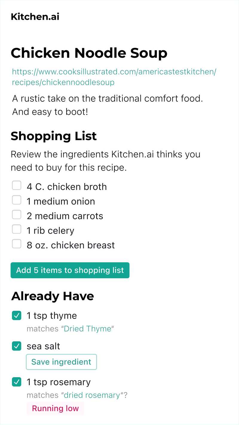Recipe detail page