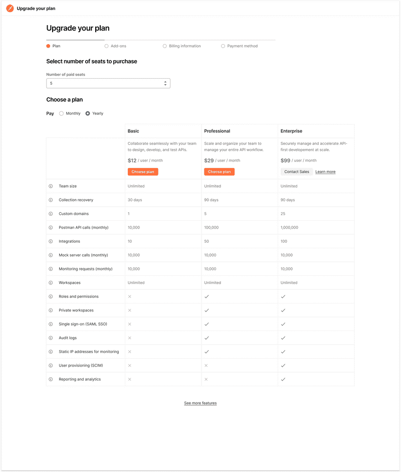 Feature comparison table