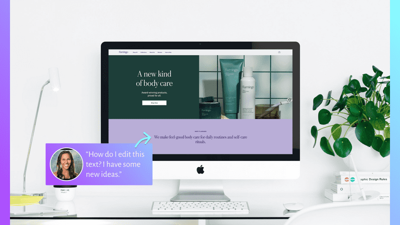 Screenshot of a website with a copy editing mistake and a thought bubble from a content creator saying “How do I edit this text? I have some new ideas.”